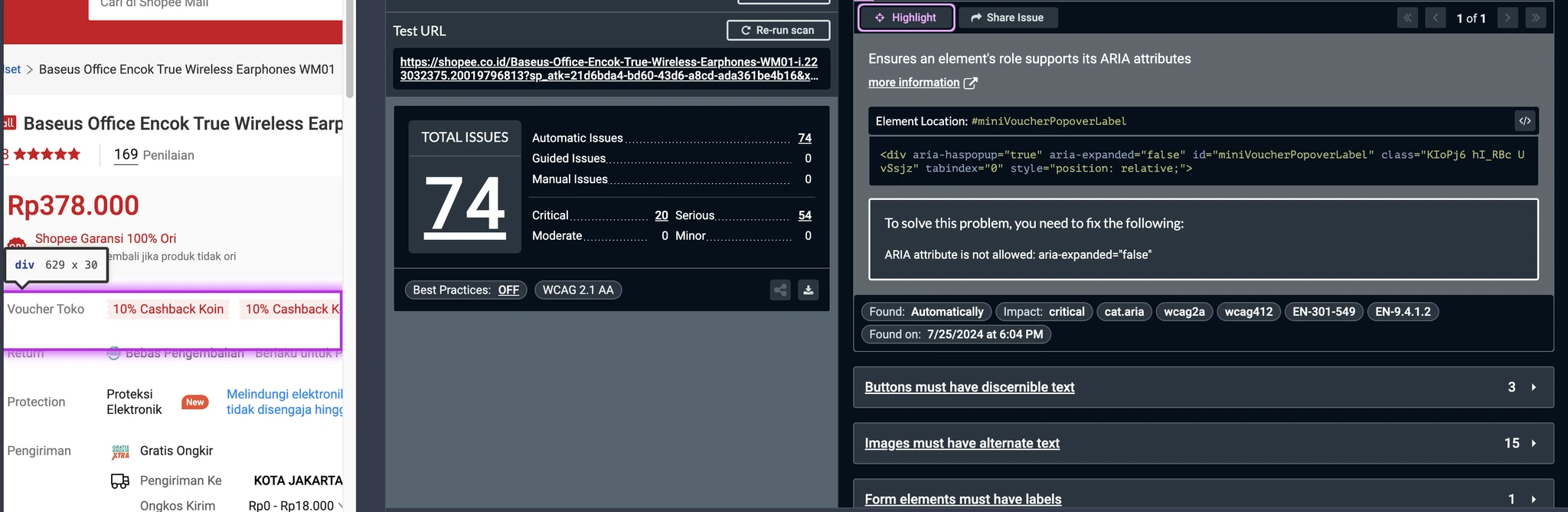 Axe DevTools Automated Rule Violations Analysis